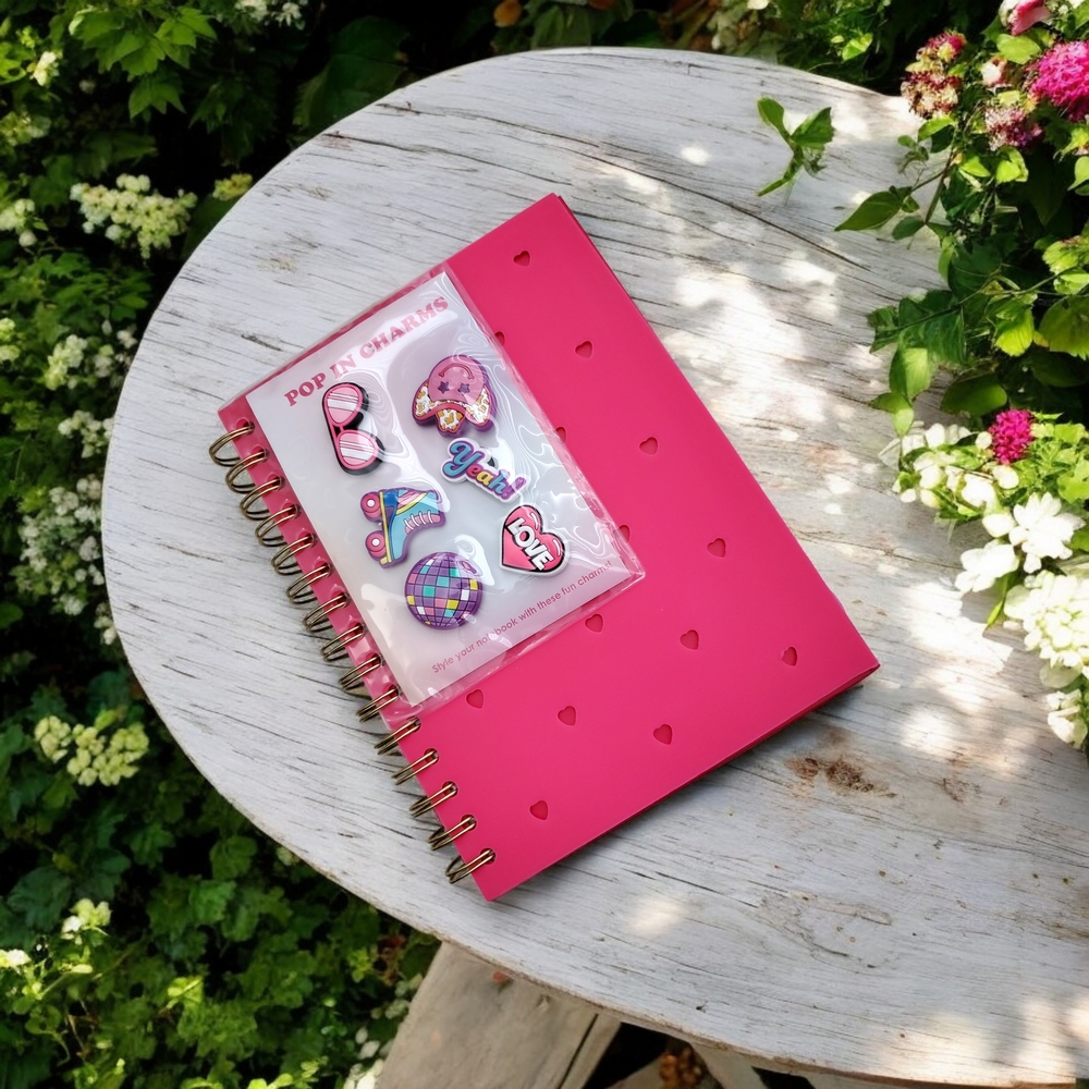Pink Spiral Notebook with Heart Cutouts